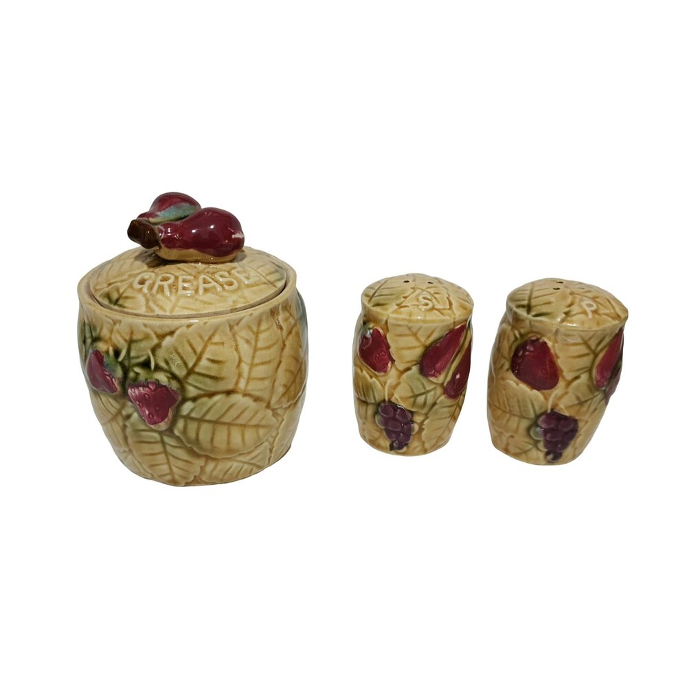 Tilso Japan Ceramic Set of Grease Jar and Salt & Pepper Shakers Fruits 53/630